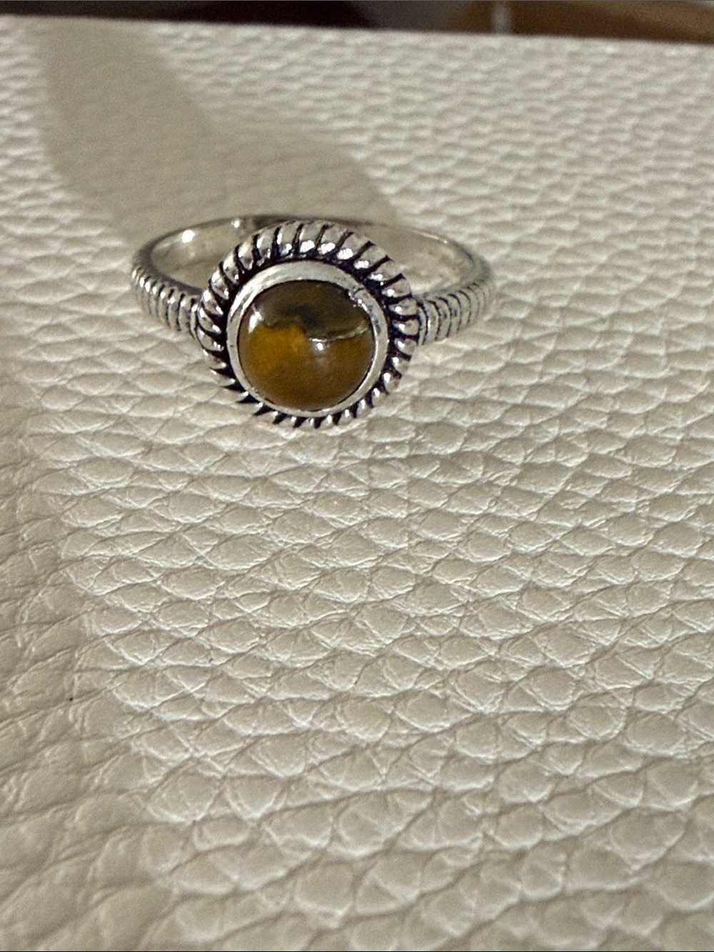 Silver-tone Tiger Eye Cabochon Ring in Brown - size 8.5